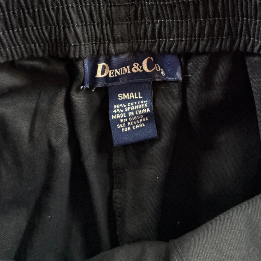 Denim & Co. Pants Women Small Black Drawstring Elastic Waist Straight Leg 28x30